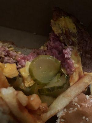 My burger was raw, as I bite into it. It was disgusting, worst service.