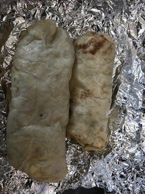 Regular burrito and super burrito compared size I ordered no rice in each