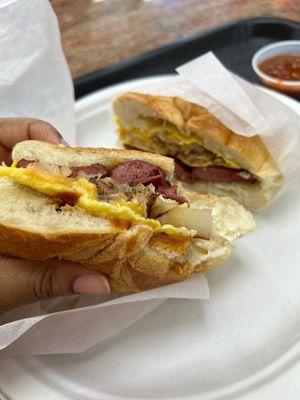 Beef sausage, Egg Sandwich on a Roll