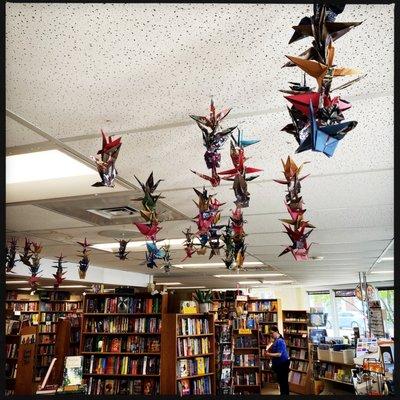 Origami cranes on the ceiling