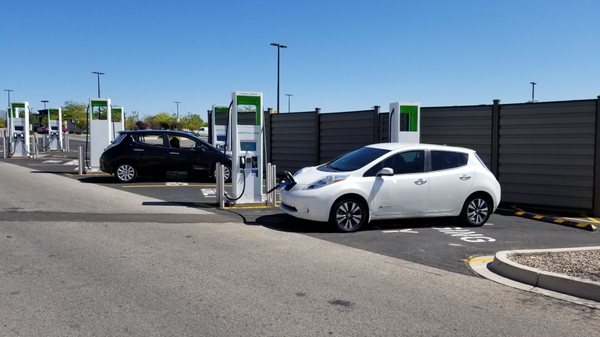 Ten chargers two customers both driving a Leaf. Only one charger Is CHAdeMO so one waited.