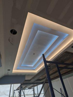 Living room dropped ceiling with LED lighting