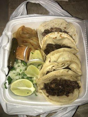 4 barbacoa tacos & 1 lengua taco