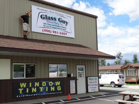 Glass Guy BVI @ the NW corner of Woodside Cutoff and Hwy 93. 2 miles North of Hamilton. Windshields, Rock Chip Repair, and Window Tinting.