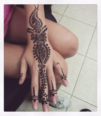 Beautiful intricate henna design at Aisha's Salon & Spa. Try it today, starting at $10.