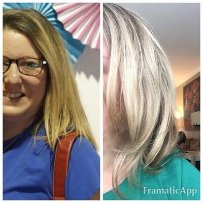 This is my before and after of my hair. From orange and brassy to blonde and beautiful!