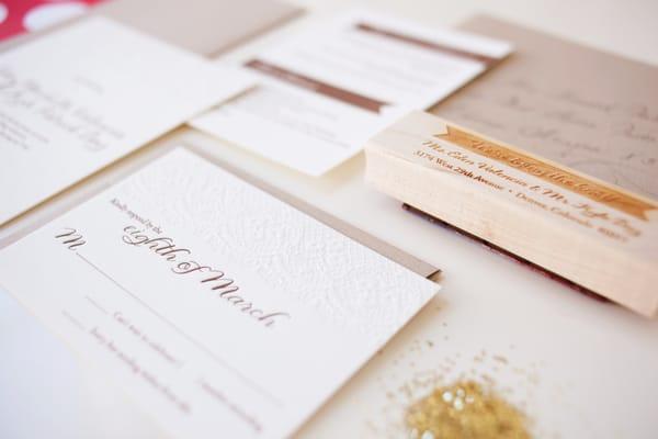 Ivory & Brown Neutral Letterpress Wedding Invitations