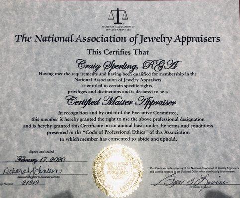 Certified Master Appraiser, NAJA