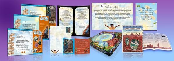 Branding Campaign for Cafe Gratitude by Julia Stege of Magical Marketing (formerly Graphic Girlz) Illustrations by Frank Riccio