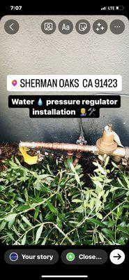 Water pressure regulator installation