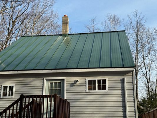 Professionally installed standing-seam metal roofing. He suggested the striated version. It looks nice.