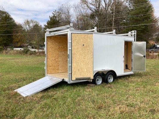 EZ Hauler 7x16 Ultimate Contractor Trailer with V-Nose front.