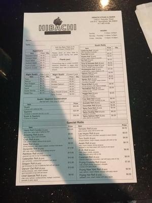 Sushi Menu