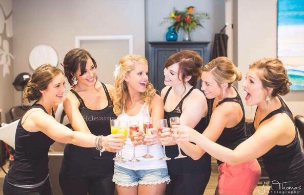 Bridal party hair! They made her day super special. Bride hair by Alyssa. Bridesmaids by Nina. Photo by Joel Thomas Photography.