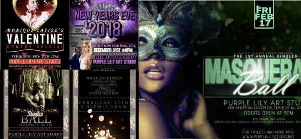 Custom made flyers for a New Years Eve event and masquerade event.