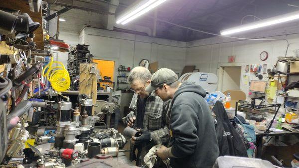 Mike and Adam looking over a field casing