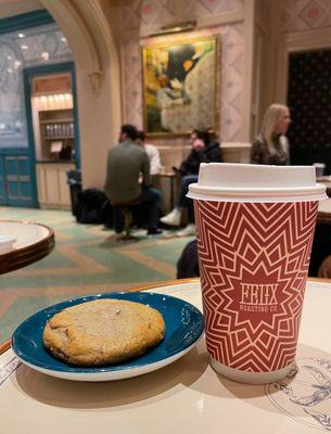 Chocolate chip cookie, filter coffee