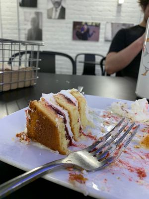 Dining hall raspberry cake.