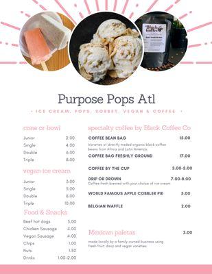 Purpose Pops ATL (our cafe) Menu