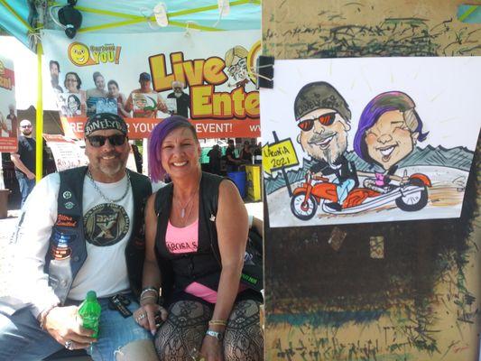 Live caricature entertainment at a motorcycle event in Laconia, NH