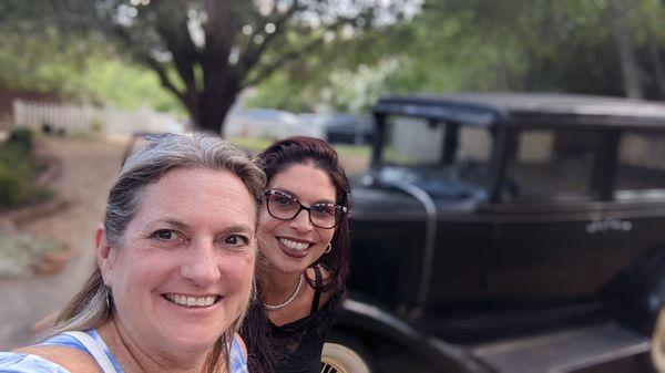 The most photographed classic car.  Tree in the background lights up at night, and antique chandeliers