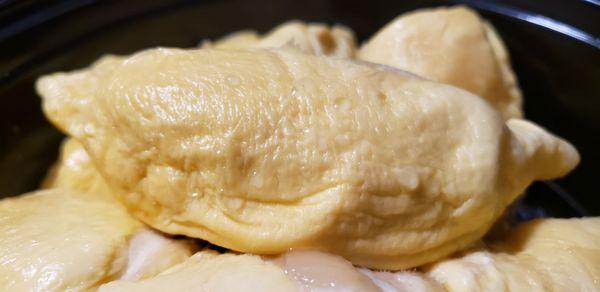 Close up durian pods from frozen whole durian