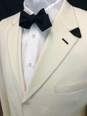 Cream Diamond Weave W/ Black Pic-Stitching & Buttonhole Accent