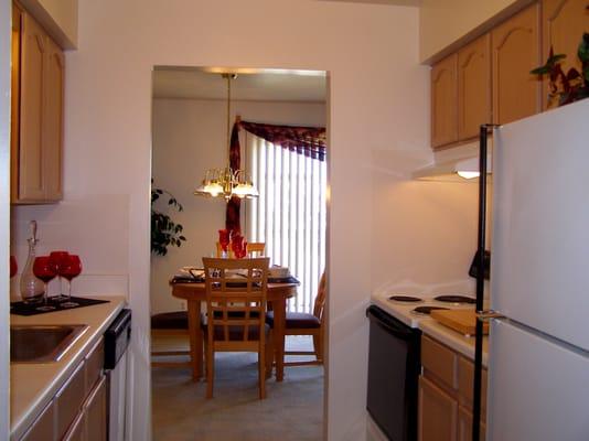 Updated kitchen leading to dining room