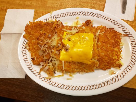 Triple hash brown smothered and covered.