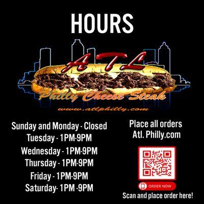 New Hours and QR code menu in which you can order online.