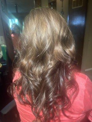 weave , highlights and  root color and soft layers