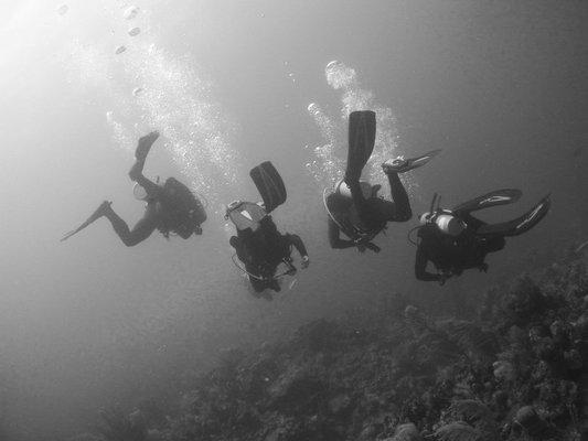 Leading scuba has brought my family together. This is a photo of my uncle, cousin, father and me.... taken by my aunt. How cool is that!