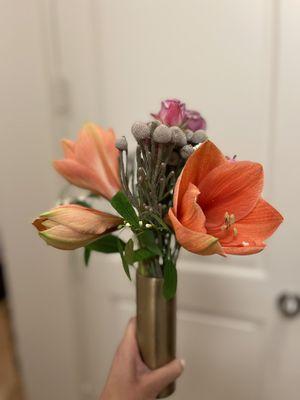 I made my own bouquet; it was about $30