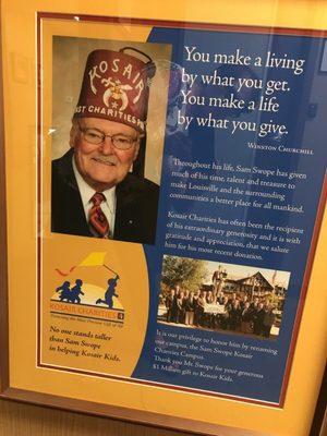 Throughout his life, Sam Swope has given much and In his honor this center has been renamed the Sam Swops Kosair Charities Center.