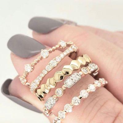 Diamond and gold stackable bands