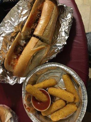 Cheese steak and mozzarella sticks