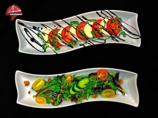 Above: caprese salad  Below: Cucumber salad