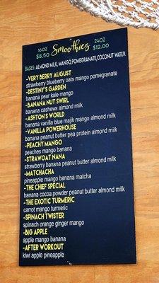 Smoothie menu 16 oz. $8.50 24 oz. $12