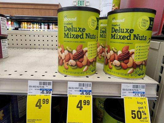 Deluxe Mixed Nuts UnSalted and the regular price of $6.99 and a sale price of $4.99, and i was charged $11.99.