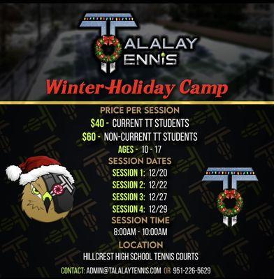 Holiday Tennis Camp, sign up today!