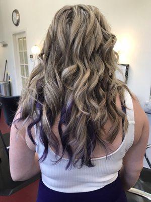 Heavy highlights with purple nape peek-a-boo