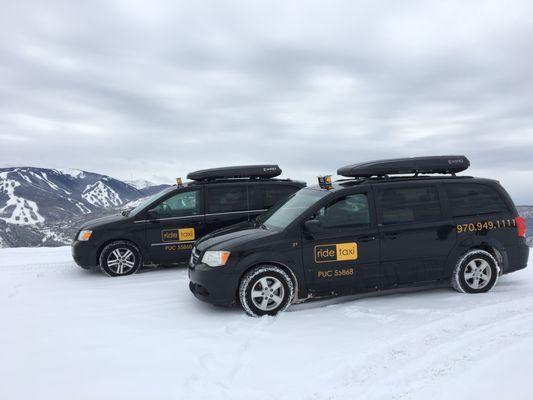 Two Ride Taxis: Featuring top-of-the-line studded snow tires, and a Beaver Creek Ski Resort cameo in the background!