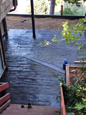 black wood plank timber stamped concrete