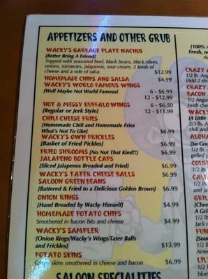 Appetizer menu