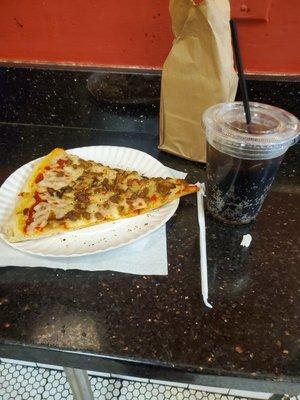 Mushroom and sausage pizza!  Very good pizza in Newark Penn Station!