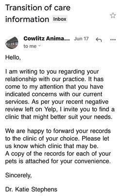 An email from the clinic- shows their explanations to any criticism.