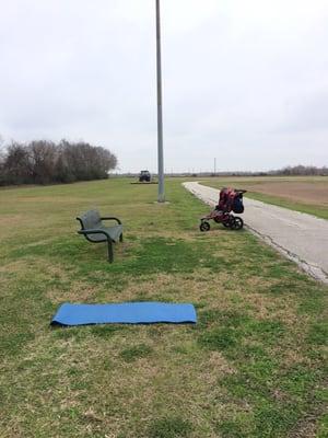 Circuit training between walking bursts from station to station.