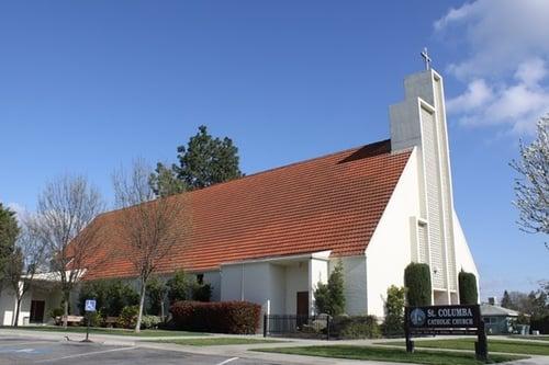 The front of the Catholic church in Chowchilla.