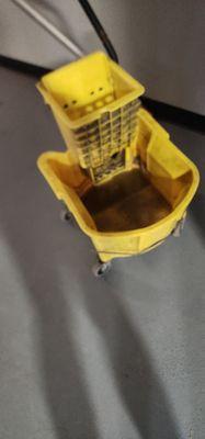 Gross mop bucket with 1 in or so of filthy water.