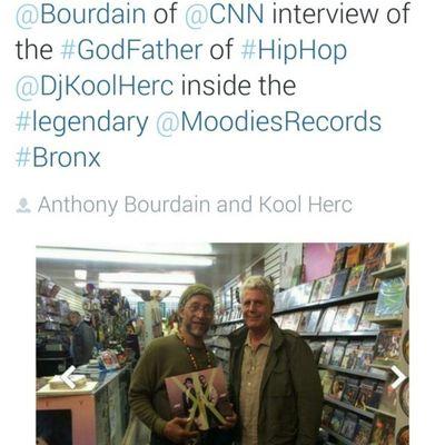 Father of Hip Hop Kool Herc and Anthony Bourdain of CNN did interview special on Kool Herc and history of Hop inside Moodies Records